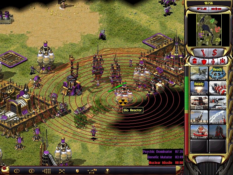 Command & Conquer: Yuri's Revenge (Windows) screenshot: In multiplayer, playing with my dad and a friend against only one brutal computer. Next stop - nuclear strike!