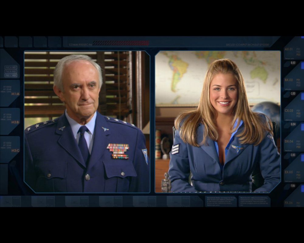 Command & Conquer: Red Alert 3 (Windows) screenshot: Jonathan Pryce (as Robert Bingham) and Gemma Atkinson (as Eva).