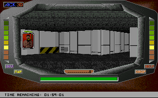 Station Escape (DOS) screenshot: The demo starts in the station's cryogenics lab. Some of the crew members are still frozen.