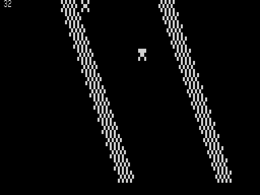 Collision! (TRS-80) screenshot: About to Hit a Barrier