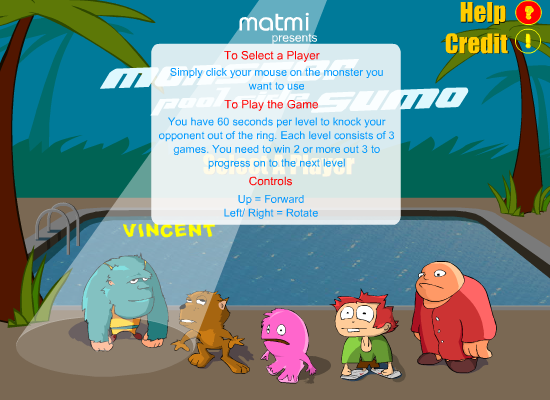 Monster Poolside Sumo (Browser) screenshot: How to play the game