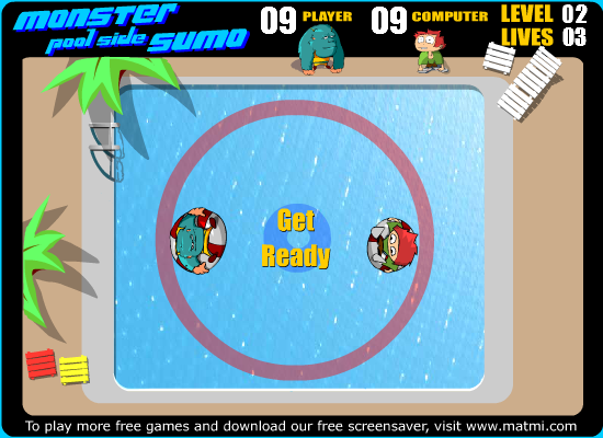 Monster Poolside Sumo (Browser) screenshot: Get ready