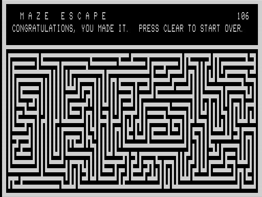 Maze Escape (TRS-80) screenshot: I Escaped