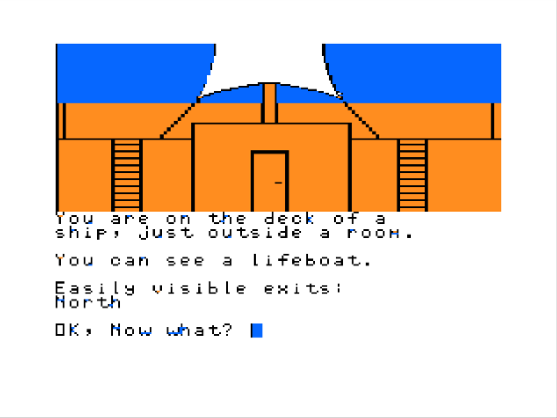 Blackbeard's Island (TRS-80 CoCo) screenshot: On the Boat