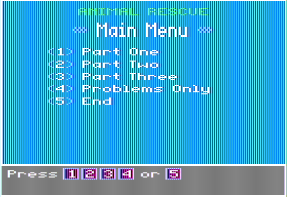 Animal Rescue (Apple II) screenshot: Main Menu