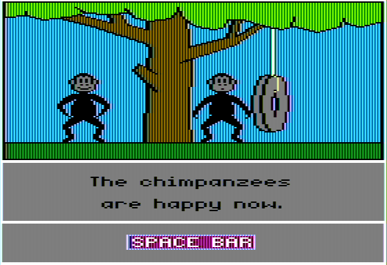 Animal Rescue (Apple II) screenshot: The Chimpanzees are Happy