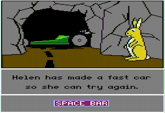 Animal Rescue (Apple II) screenshot: Helen Hare Has a Racecar