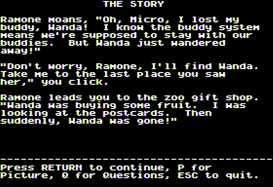 Microzine Jr. #5 (Apple II) screenshot: Micro Mystery - The Story