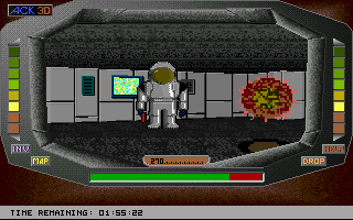 Station Escape (DOS) screenshot: One of the hostile astronauts. They mostly stand still and shoot these big fireballs at you.