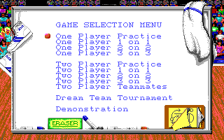 The Dream Team: 3 on 3 Challenge (DOS) screenshot: Menu (EGA)