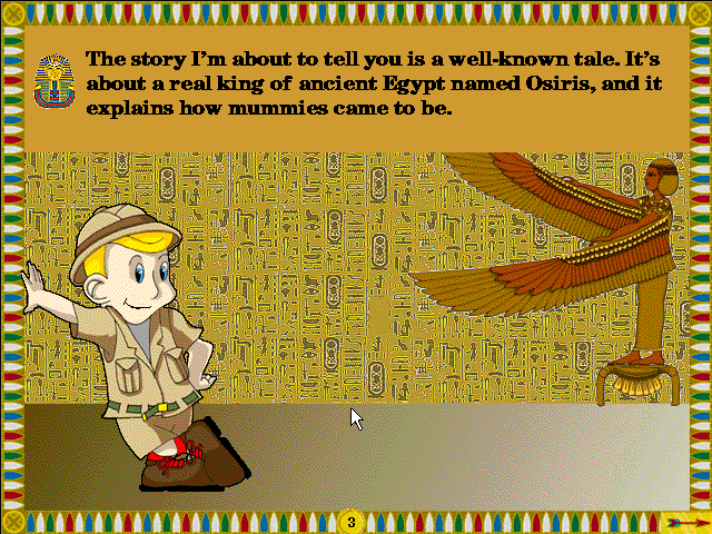 Archibald's Guide to the Mysteries of Ancient Egypt (Windows 3.x) screenshot: The beginning of the first lecture