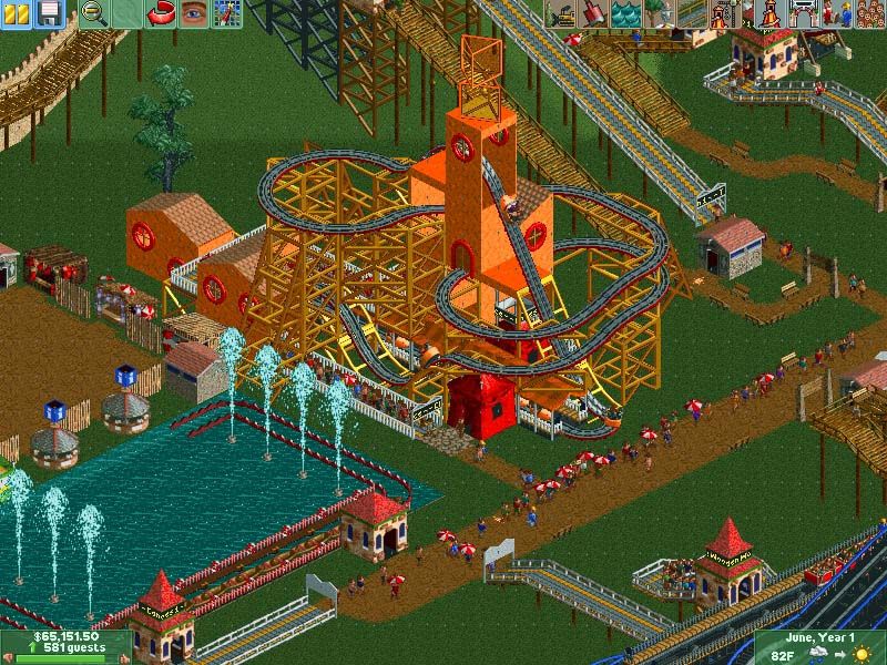 RollerCoaster Tycoon 2 (Windows) screenshot: Nobody will ride this Wild Mouse Ride because it's raining.