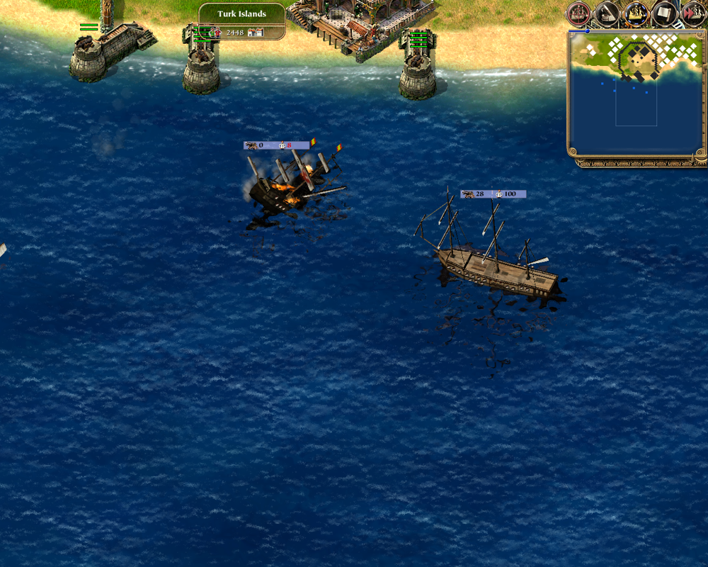 Port Royale (Windows) screenshot: One ship is sinking