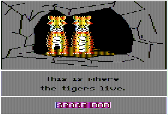 Animal Rescue (Apple II) screenshot: Visiting the Tigers