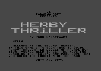 Herby: Thriller (Commodore 64) screenshot: Title screen