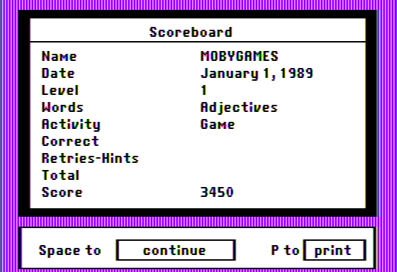 Word Attack Plus! (Apple II) screenshot: Word Attack Plus! - Final Score
