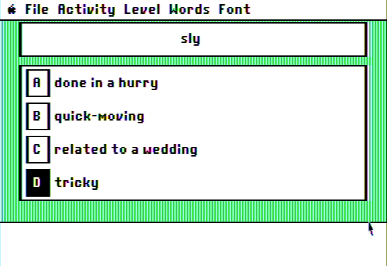 Word Attack Plus! (Apple II) screenshot: Multiple Choice