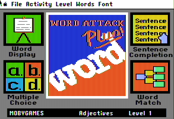 Word Attack Plus! (Apple II) screenshot: Main Menu