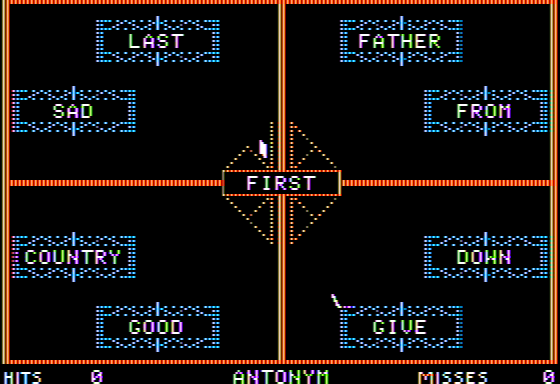 Word Master (Apple II) screenshot: Shooting Antonyms