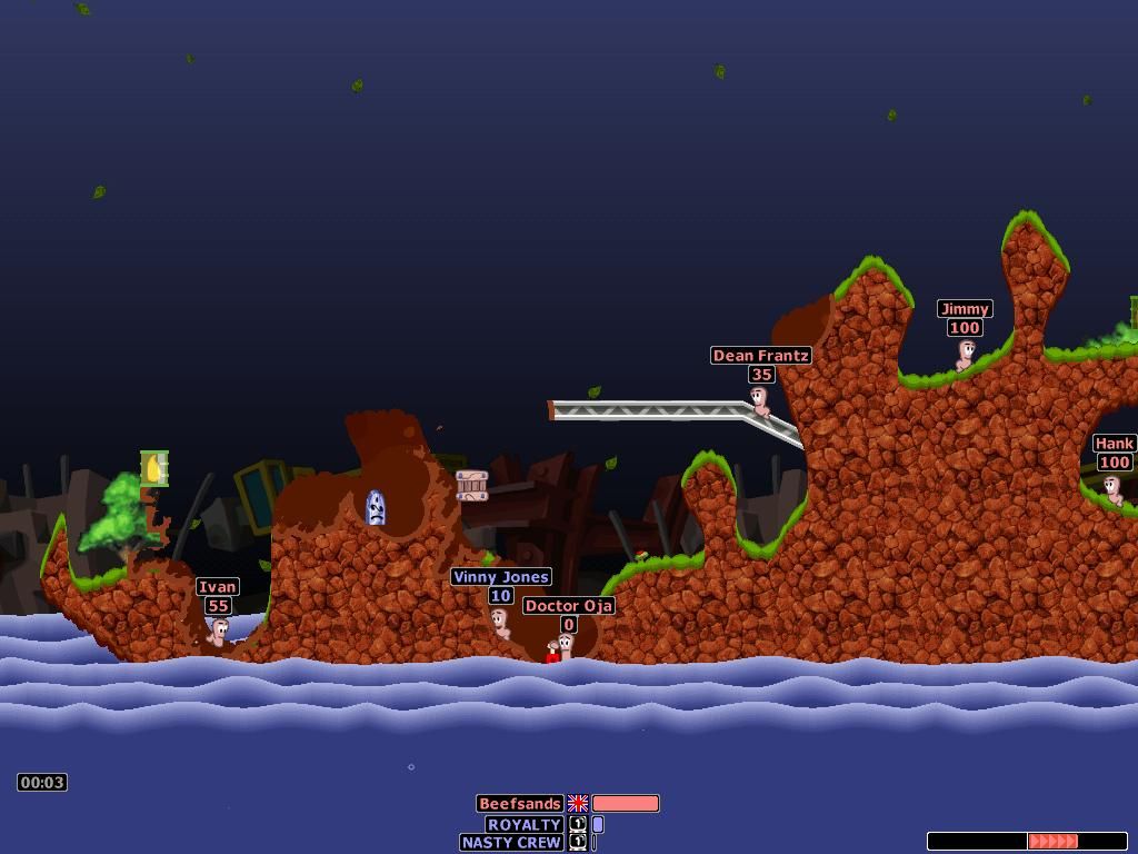 Worms: Armageddon (Windows) screenshot: My pal (Doctor Oja) before waves good-bye.