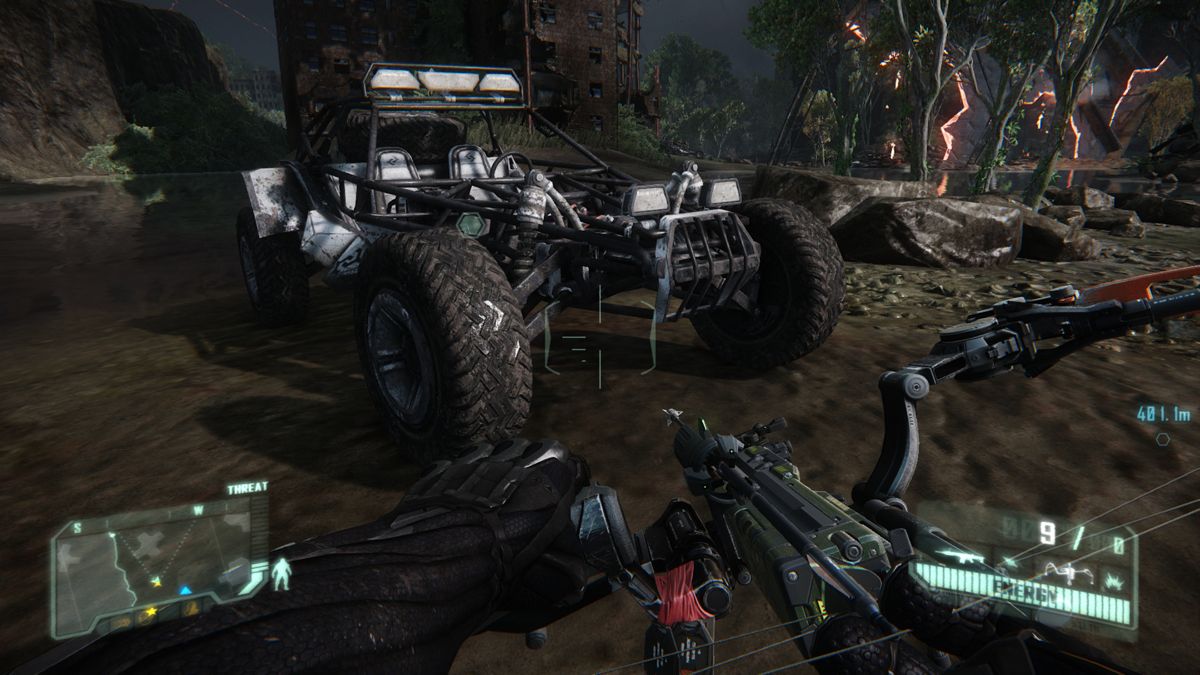 Crysis 3 (Hunter Edition) (Windows) screenshot: A Bow and a Buggy. I'm ready to go hunting!