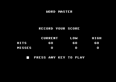 Word Master (Commodore 64) screenshot: Final Score