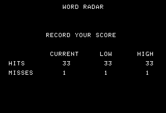 Word Radar (Apple II) screenshot: Final Score