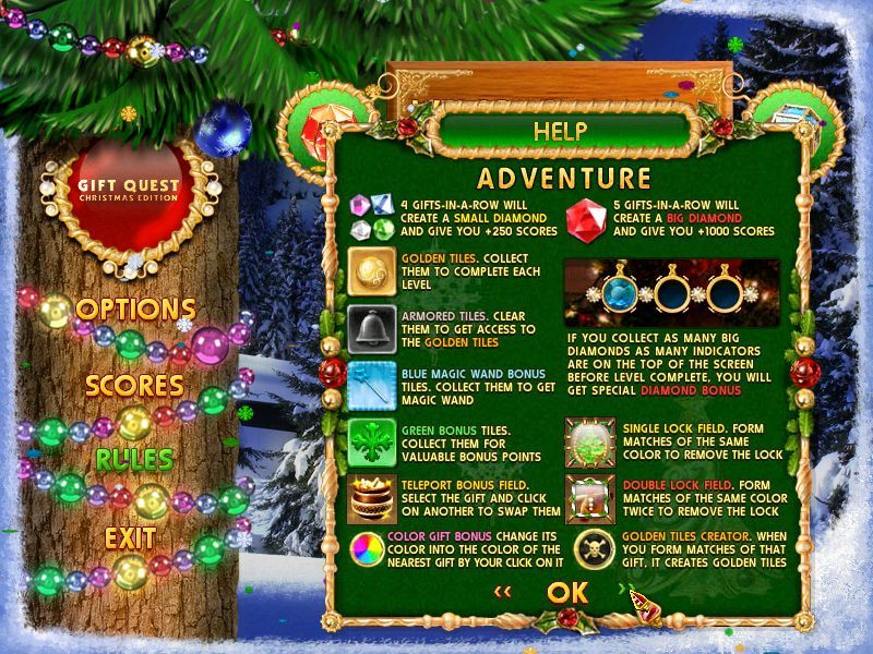 Gift Quest: Christmas Edition (Windows) screenshot: These are the special features of the Adventure game mode