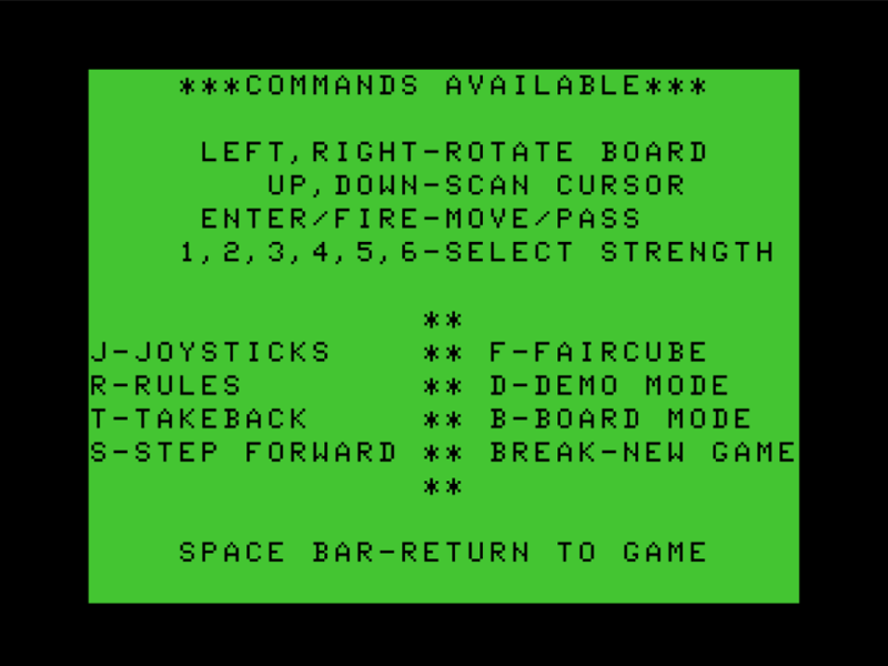 Fourcube (TRS-80 CoCo) screenshot: Instructions