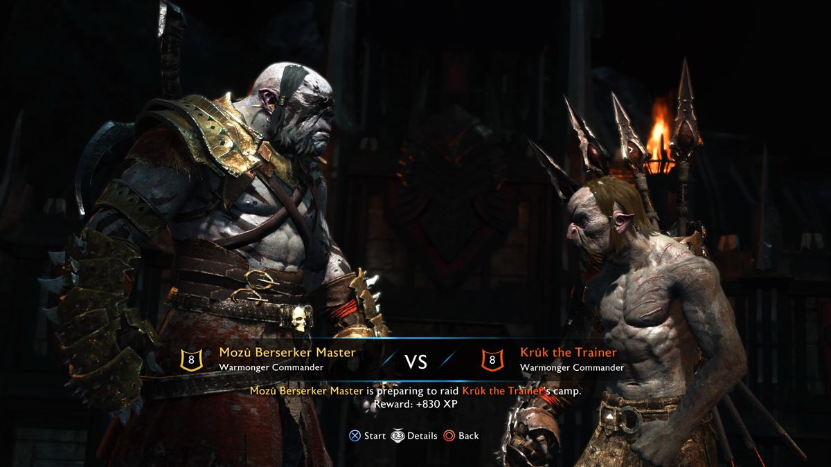 Middle-earth: Shadow of War (PlayStation 4) screenshot: Launching a mission to help one of the orc captains against the other