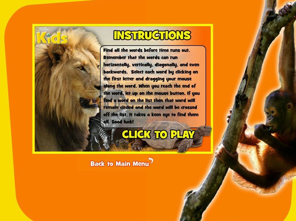 Who's Who Of Animals: A Truly Wild Interactive Experience (Windows) screenshot: The Interactive Wordsearch instructions