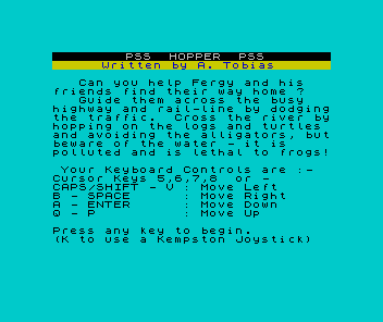 Hopper (ZX Spectrum) screenshot: Basic explanation of the game