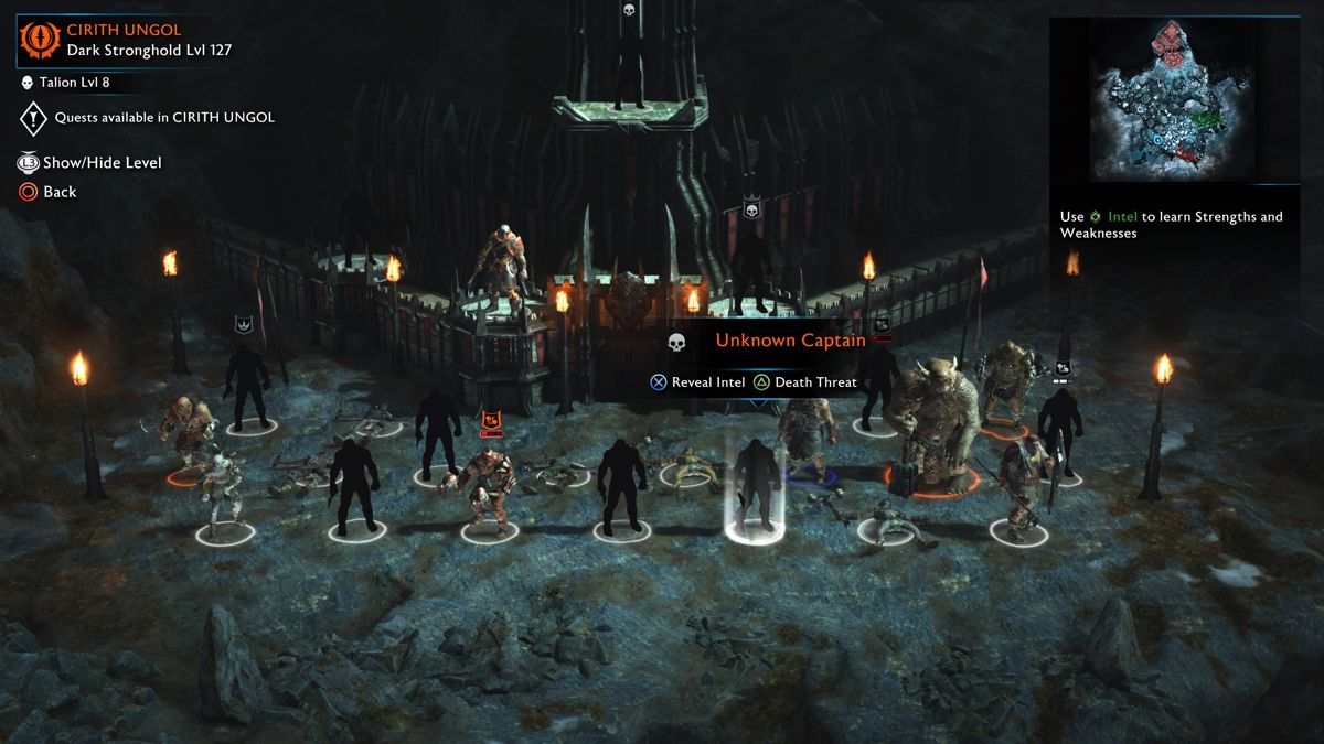 Middle-earth: Shadow of War (PlayStation 4) screenshot: Enemy army in the region