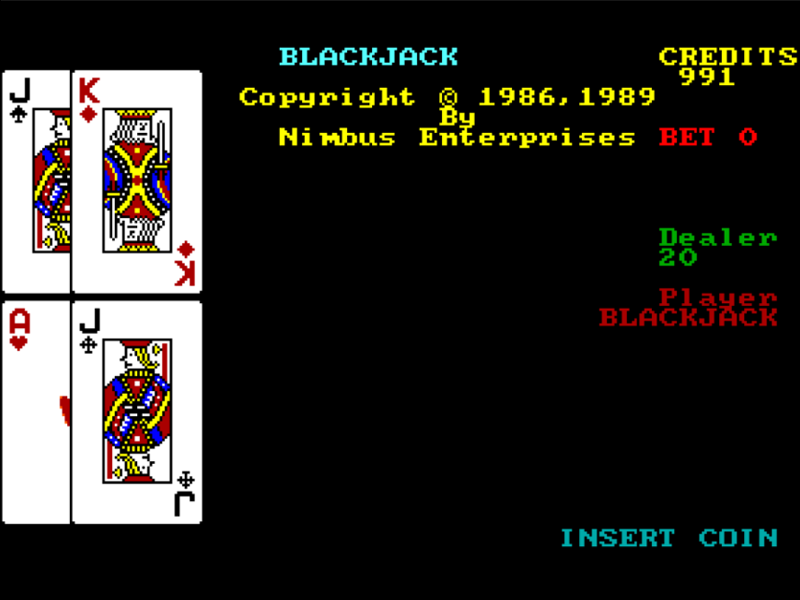 Slots & Cards (TRS-80 CoCo) screenshot: Video Blackjack