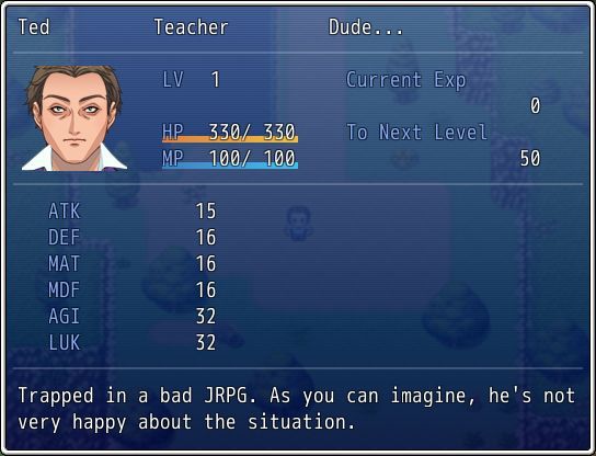 Final Warrior Quest (Windows) screenshot: This is Ted's status at the start of the game