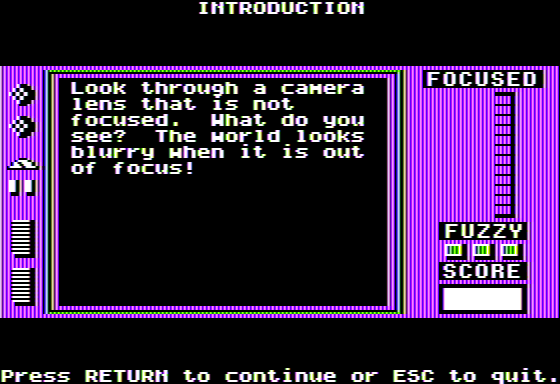 Microzine Jr. #3 (Apple II) screenshot: Fuzzy to Focused - Introduction
