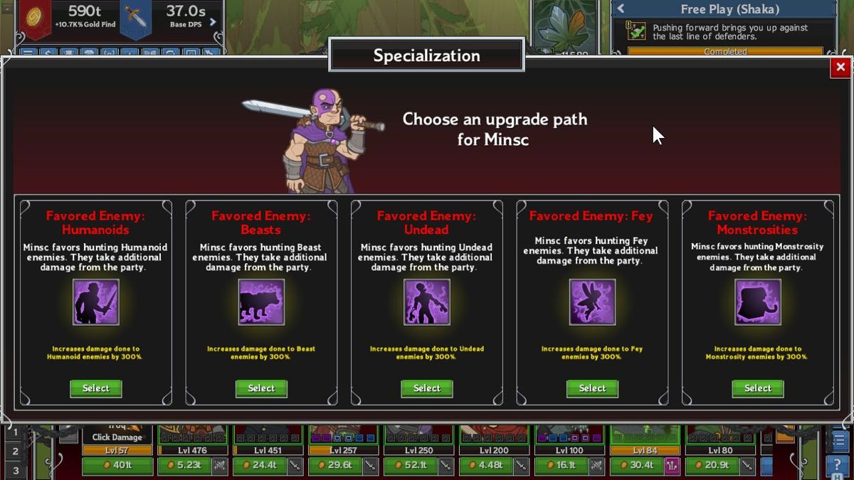 Idle Champions of the Forgotten Realms (Windows) screenshot: The biggest upgrade path selection encountered to-date