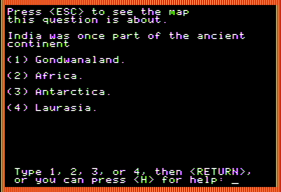 Your Universe Volume 2: The Planet Earth (Apple II) screenshot: A Question