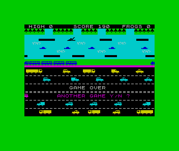 Hopper (ZX Spectrum) screenshot: Game Over - pressing N resets the system