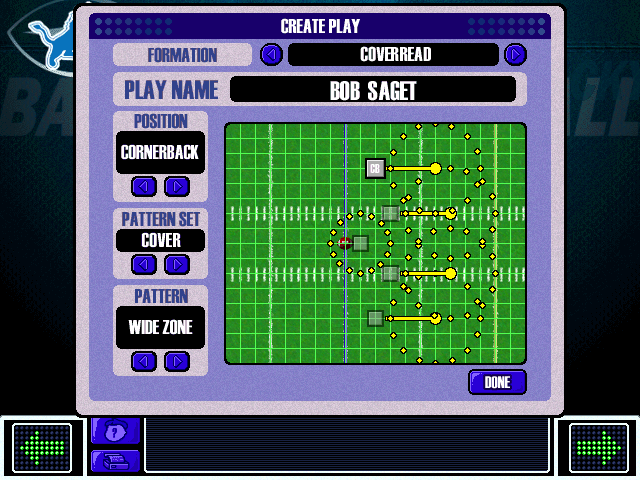 Backyard Football 2002 (Windows) screenshot: Customizing a play. I didn't want to name it "The Moby" again so I just used the first thing that came to my mind. On a side note, you might be surprised at how effective this play is.