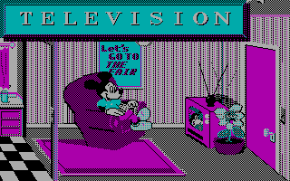 Mickey's ABC's: A Day at the Fair (DOS) screenshot: Living Room (CGA)