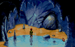 Curse of Enchantia (Amiga) screenshot: Exploring a cave. Note the nice reflection in the pool.