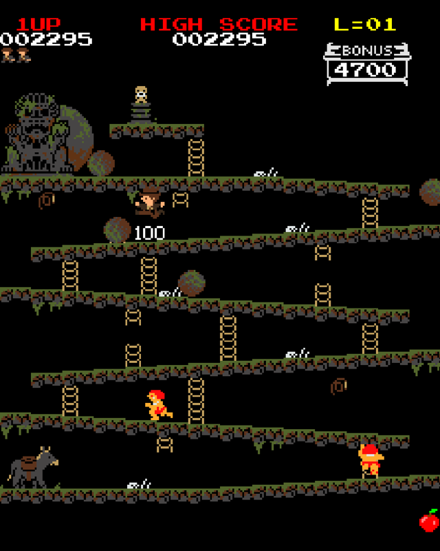 Donkey-Me: Raiders of the Lost Ark (Windows) screenshot: Like in the original Donkey Kong, you get points for jumping over hazards and enemies