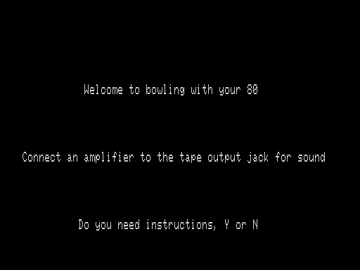 Bowling (TRS-80) screenshot: Title Screen
