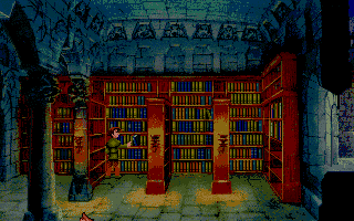 Curse of Enchantia (Amiga) screenshot: Now this library is the right place to read a good book.
