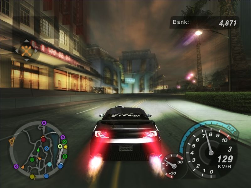 Need for Speed: Underground 2 (Windows) screenshot: N2O speed blurring effect. Nice liiiights.