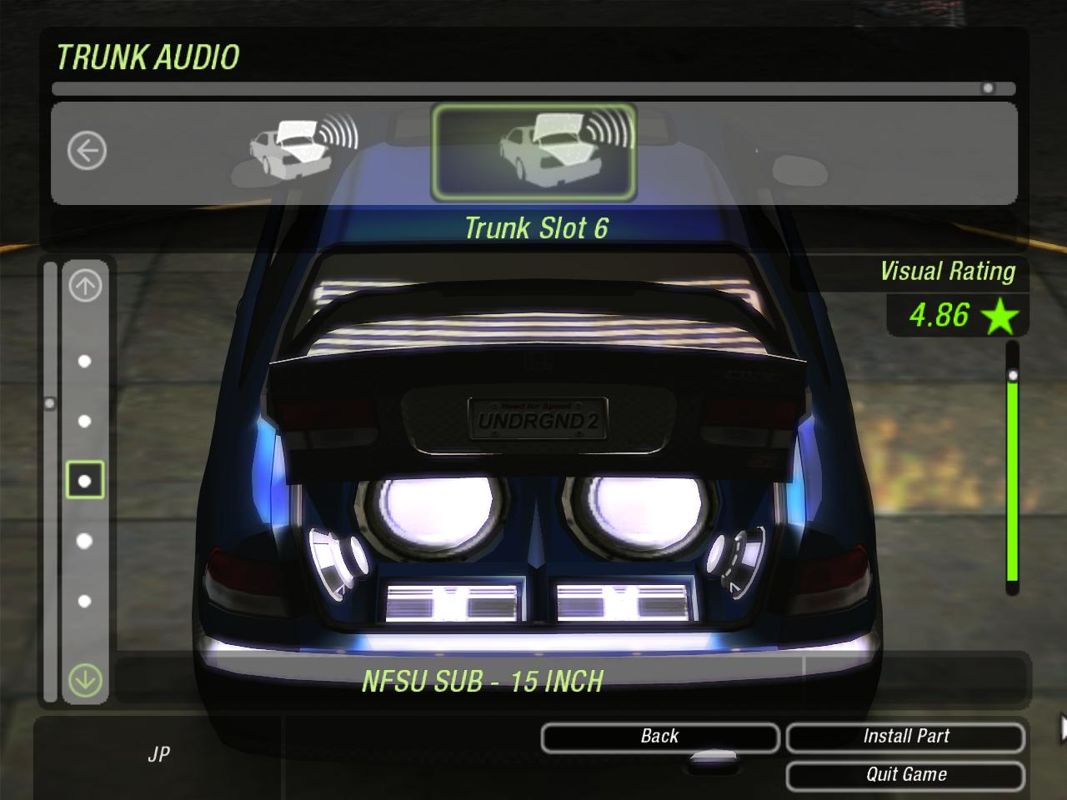 Need for Speed: Underground 2 (Windows) screenshot: Selecting trunk accessories