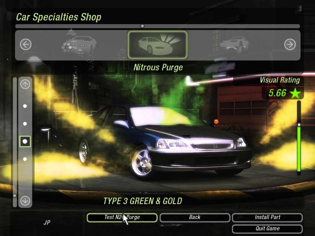 Need for Speed: Underground 2 (Windows) screenshot: A very fancy nitrous purge system