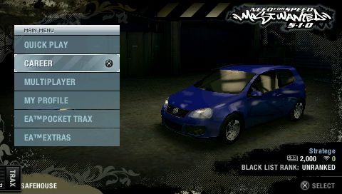 Need for Speed: Most Wanted 5-1-0 (PSP) screenshot: Main menu
