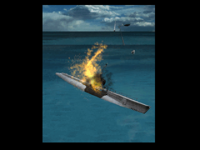 Silent Hunter (DOS) screenshot: Boat has been hit.